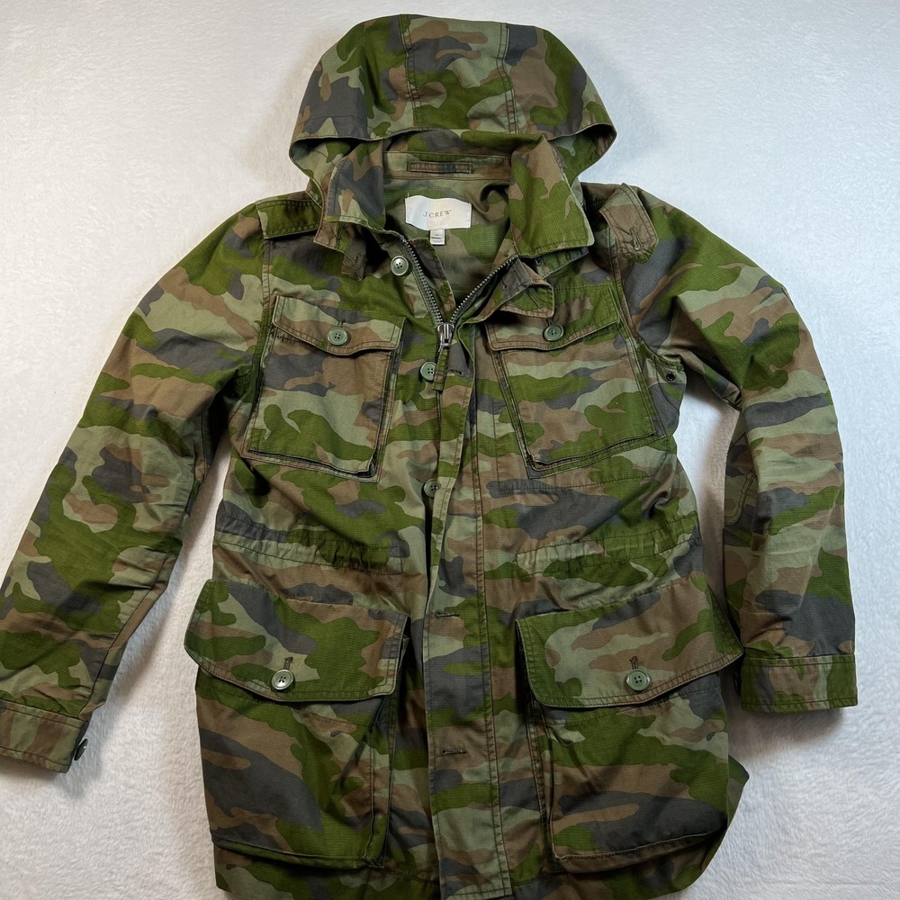 J.Crew Camo Jacket Womens Medium Green Hooded Military Utility‎ Army Style